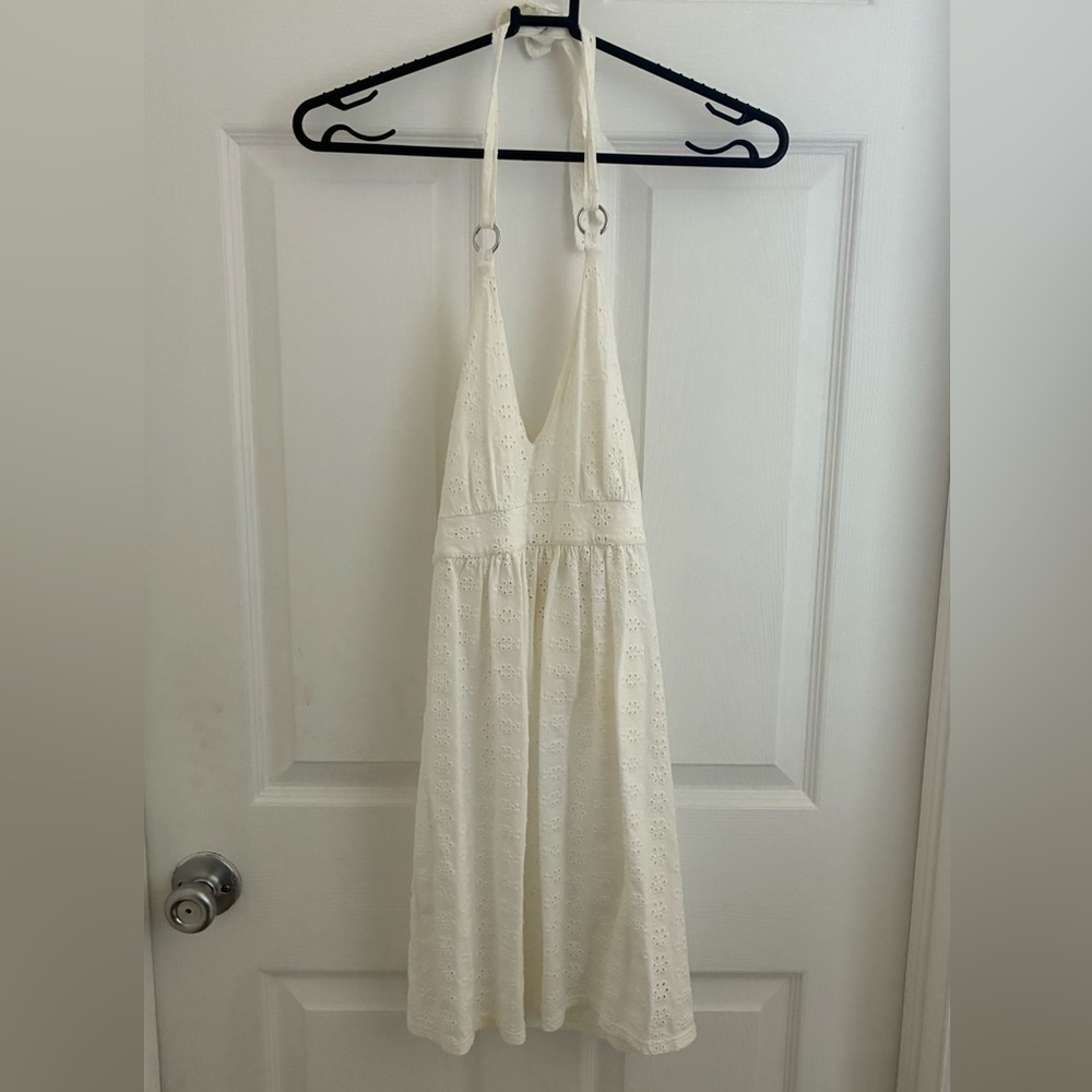 vintage VICTORIAS SECRET white floral patterned halter top mini dress